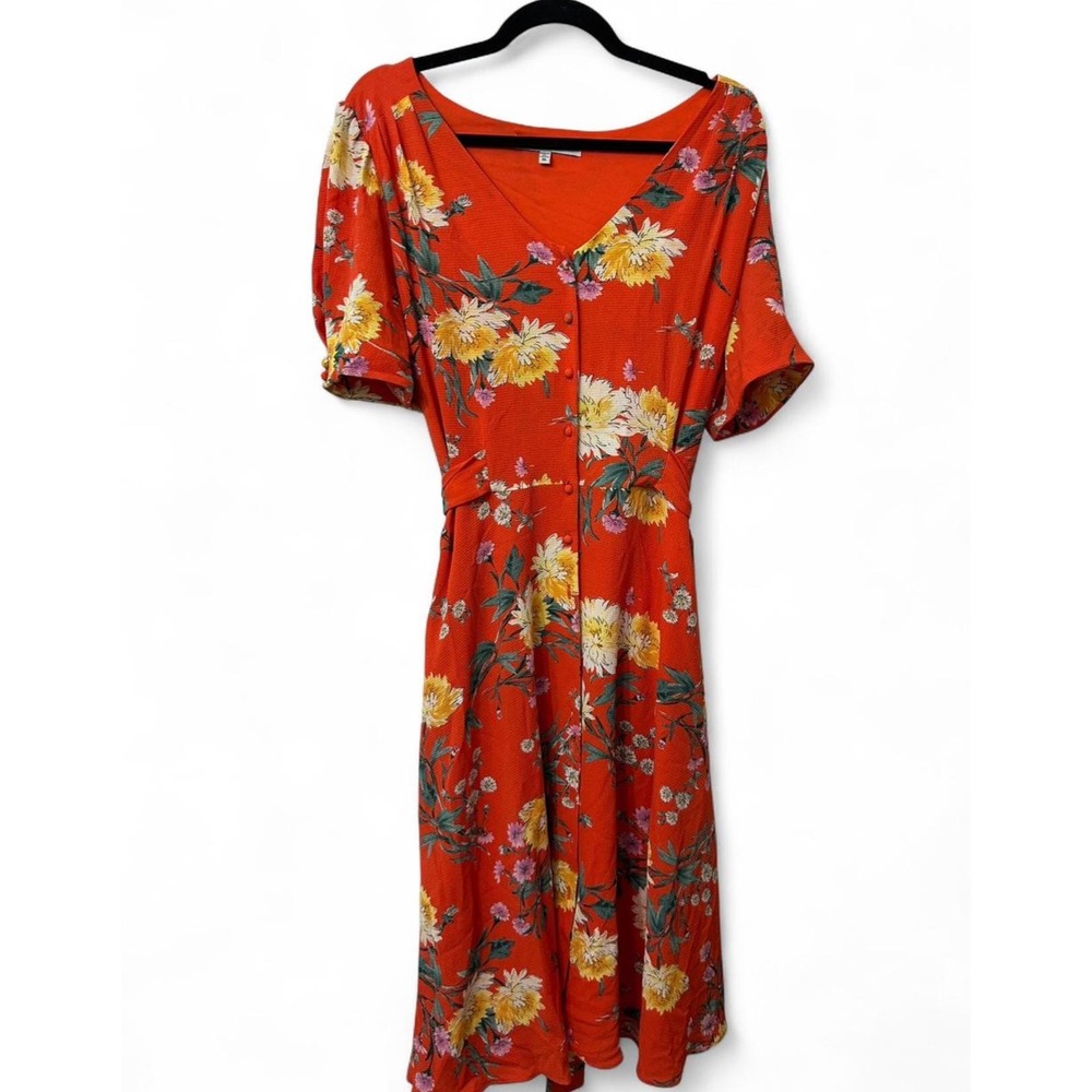 Julia Jordan Orange floral midi dress with buttons & tie waist size 16